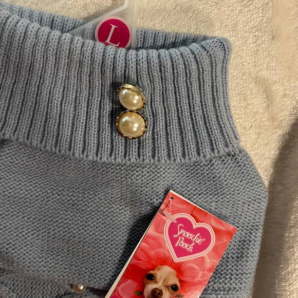 Smoochie Pooch Pet Blue Sweater With Pearl Details SZ Large - Picture 6 of 6